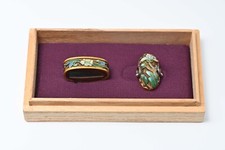Fuchi Kashira Japanese antique Mumei flower design Shippo Shakudo Edo era picture