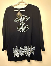 Sabaku Artwear Women’s XL Black/White Geometric Aztec Tunic 3/4 Sleeve picture
