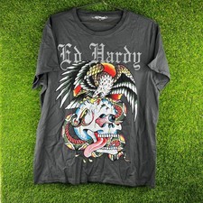 Ed Hardy Christian Audigier T-Shirt Mens Large Black Y2K Tattoo Graphic picture