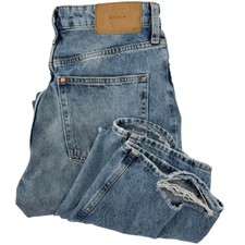 H&M Womens Size 6 Loose Straight High Waist Ripped Distressed Blue Denim Jeans picture