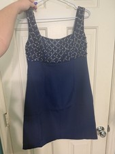French Connection Women’s Blue Crepe Embroidered Shift Dress Sleeveless Short 6 picture