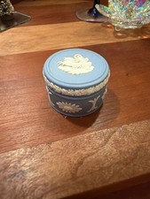 Vintage Wedgwood Pale Blue Jasperware Round Trinket or Ring Box picture