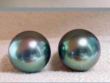 Pair of 10-11mm natural south sea Tahitian genuine black blue gray loose pearl picture
