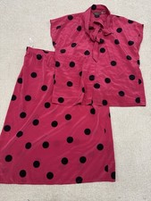 Vintage 80s Epitome Japan Pink Polka Dot Skirt Suit Set Women’s 12 Bow Blouse picture