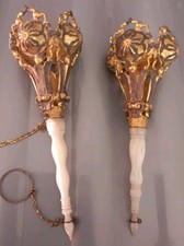 Pair Antique Victorian Tussie Mussie Posy Holders Gilt MOP Handles 19th C picture