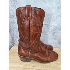 Vintge Acme Cowboy Boots Mens 10 Extra Wide Brown Leather Square Toe 80s 90s picture