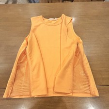 Athleta Tank Top Womens Medium Orange Mesh Zip Side Sleeveless Crew Neck Relaxed picture