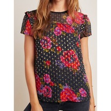 Anthropologie Fiorella floral blouse Top Ruffles Polka Dot size 10 NWT picture