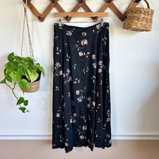 Vintage Kathie Lee Black Floral Button Front Maxi Skirt Boho 90s Feminine picture