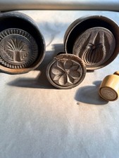 Antique Wooden Butter Press Lot of 4 Wheat Pineapple Flower Primitive Farmhouse picture