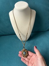 Vintage West German Filigree Cameo Style Statement Pend Neck 1950-1960's picture