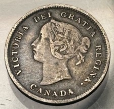 1886 Canada 5 Cents Silver Queen Victoria Coin KM#2 Fish Scale picture