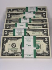 100 Notes of 2017A TWO DOLLAR $2 Notes CRISP UNCIRCULATED BEP PACK from BRICK picture