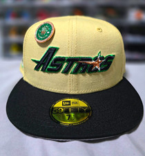 Exclusive New Era 59FIFTY Houston Astros Fitted Cap Hat 7 1/2 Beige/Black/Green picture