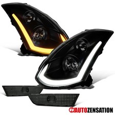 Smoke Fit 03-07 Infiniti G35 Sequential LED Bar Projector Headlights+Bumper Lamp picture