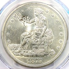 1875-S Trade Silver Dollar T$1 Coin. Certified PCGS Uncirculated Detail (UNC MS) picture