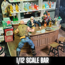 1/12 SCALE BAR SET, With Back Bar and Bottle Rack and 2 Bar Stools,  3D Custom picture