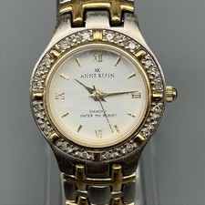 Anne Klein Womens Watch 24mm White Dial Two Tone Diamond New Battery 7.25