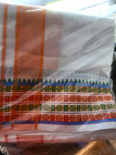Men's Traditional Indian Dhoti Angavastram Set Orange Green Cotton Ethnic Wear picture