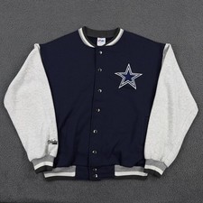 Vintage Dallas Cowboys Jacket Mens Large Blue Gray Snap Up Fleece Sweatshirt USA picture