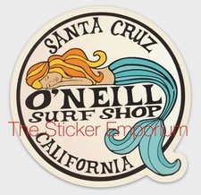 Vtg 4” O'Neill Surf Shop Santa Cruz California Mermaid Surfing Surfboard Sticker picture