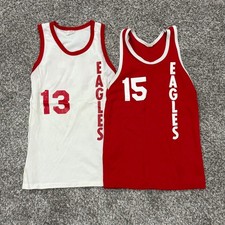 2pc LOT- TRUE VTG 60s Don Alleson Eagles Basketball Jersey Set Red White Mens S picture