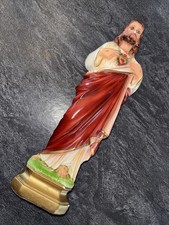 VINTAGE 1973 SACRED HEART OF JESUS COLUMBIA STATUARY CHALKWARE ITALY 12” Nice picture