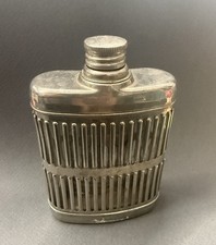 Vintage 1920s Prohibition Caged Glass Flask Metal Chrome Art Deco Pocket Bottle picture