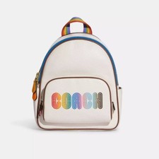 NWT Coach Court Mini Backpack | White Leather Rainbow Logo | Pride Collection picture