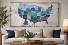 ZEYDRT Large USA Map Wall Art 36” x 71” Vintage Rustic Farmhouse Decor picture