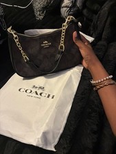 Coach Teri Signature Monogram Bag Brown/Black Zip Gold Chain Strap picture