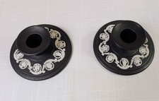 Pair Vintage Wedgwood Black Basalt Jasperware Candlesticks England  picture