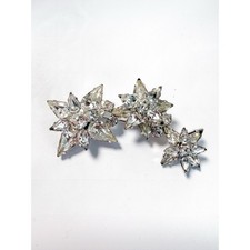 Vintage Signed Weiss Rhinestone Floral Spray Brooch Marquise Pear Crystal Pin picture