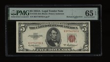 DBR 1953-A $5 Legal Fr. 1533 BA Block Gem PMG 65 EPQ Serial B37740782A picture
