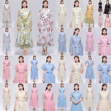New Vintage Floral Embroideried Bow Tie Belt Women Casual Party Shirt Lace Dress picture