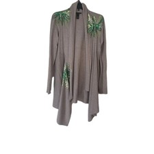 INC Int’l Concepts Women M Sequin Palm Trees Assymetrical Cardigan Sweater picture