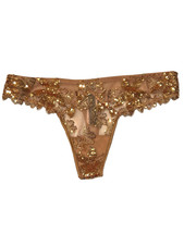 NWT VICTORIA'S SECRET Very Sexy Thong Pantie Sz XS-S-M Beige Mesh Gold Sequins picture
