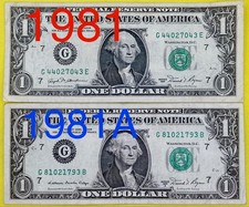 Vintage 1981 1981A Series Set District 7 Fancy Serial Number One Dollar Bill DC picture