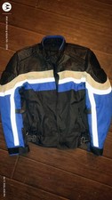 Xelement Men's Jacket L Black Blue Leather Padded Motorcycle Biker picture