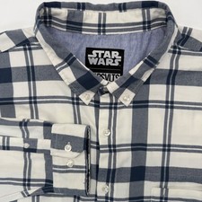 RSVLTS Button Down Men 4XL White Navy Star Wars R2-D2 Plaid Flannel Shirt picture
