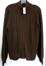 NWT NEW FALL TALBOTS MEDIUM CABLE KNIT FULL ZIP CARDIGAN SWEATER BROWN $139.00 picture