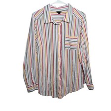 Torrid Blouse Women's 2 Striped Button Up Collared Long Sleeve Rainbow Shirt Top picture