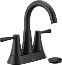 Moen 84022BL Ronan Matte Black Two Handle High Arc Bathroom Sink Faucet Drain picture
