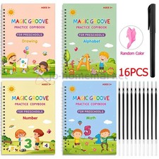 4 Magic Grooved Writing Practice for Kids Ages 3-8, Reusable Grooved Handwriting picture