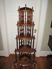 Gorgeous Antique Victorian Ornate Serpentine Walnut Corner / Whatnot Stand picture