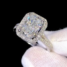 IGI 4 Ct Radiant F-VS1 Lab Grown Diamond Women Wedding Halo Ring 14K White Gold picture