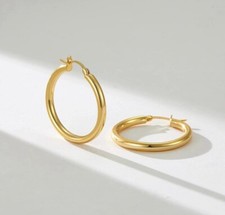14k Gold Plated 16MM Hoops Earrings Men Women Children UNISEX picture