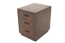 Japanese Vintage Kamakura Bori Wooden 3 Drawer Small Tansu Chest Peony picture