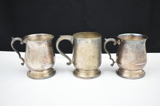 Set of 3 Antique Silver Plated Pint Tankards Mugs Beer Steins B&LD EPNS Patina picture