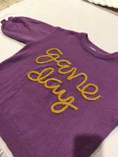 BiBi Women’s Purple/Gold Knit Crewneck Pullover Sweater M 